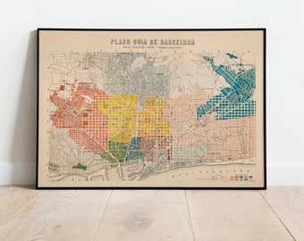 Barcelona City Map Wall Print| Framed Map Wall Decor| Barcelona Map Art Print| Poster Print| Canvas Print Wall Art| Map Wall Art Poster