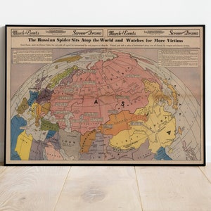 Mapa de la esfera de influencia de la Rusia soviética durante la Segunda Guerra Mundial/ Mapa pictórico de la URSS/ Mapa antiguo CCCP/ Mapa soviético de la Segunda Guerra Mundial/ Mapa de Euroasia/ Mapa antiguo de la URSS