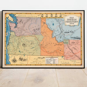 Oregon Territorium Karte 1848| Oregon Vintage Karte Wandbild | Kunstdruck auf Leinwand | Poster Vintage| Wandkarte Poster | Oregon Map Print