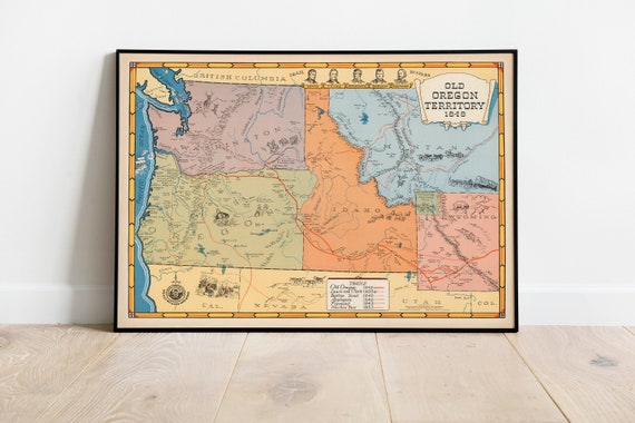 Leinwand Oregon Print Vintage Wandbild Oregon Schweiz Oregon 1848 Etsy Poster Kunstdruck - Karte Territorium Wandkarte Karte auf Poster Map Vintage