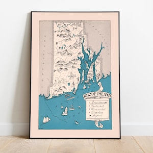 Wandkarte von Rhode Island| Vintage Rhode Island Karte Print | Leinwandbild | Rhode Island Wand Kunst | Vintage Karte Poster | Pull Down Map