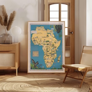 Vecchia mappa dell'Africa del 1945, stampa poster incorniciata, stampa artistica su tela, decorazione da parete