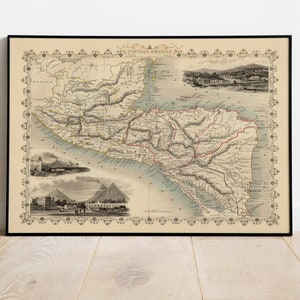 Cartel de mapa de América Central/ Impresión de mapa de pared de América Central/ Decoración de pared de cartel de mapa vintage/ Arte de pared de América Central / Mapa desplegable