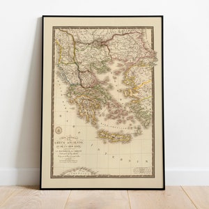 Historische Landkarte, Antike Griechenland 1821| Alte Karte Wanddekor | Vintage Karte Wandkunst | Posterdruck | Gerahmter Kunstdruck | Wandbild Map