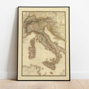 Historische Karte von Italien 1827| Alte Karte Wanddeko | Vintage Karte Wandkunst| Posterdruck | Gerahmter Kunstdruck| Leinwanddruck Karte