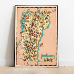 Vermont Karte Print | Fine Art Prints| 1935 Vermont Karte Wand Kunst| Gerahmte Wandkunst| Leinwandbild | Poster Kunst| Drucke Wandkunst| Landkarte Wandbilder