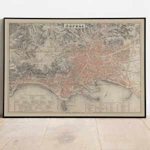 Neapel Stadt Karte 1860| Wand Kunstdruck | Gerahmter Kunstdruck| Leinwand Kunst Wand-Dekor | Neapel Karte Wanddeko | Posterdruck | Vintage Kunstdruck