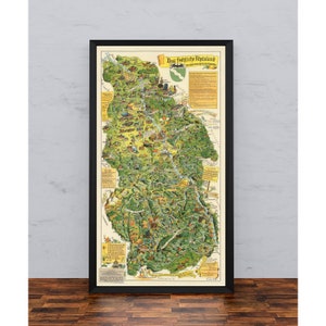 Rheinland Karte | Deutschland Vintage Map Wall Prints | Leinwand Wandkunst Wandkarte zum Aufklappen Alte Karte Poster Wanddeko