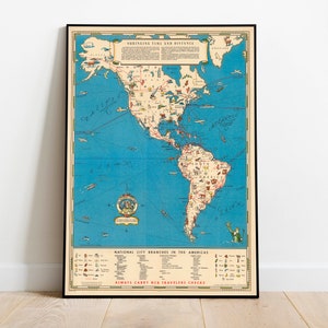 Amerika kaart afdrukken| Kunstgeschiedenis| 1950 Amerika kaart kunst aan de muur| Ingelijste muurkunst| Canvaskunst| Posterkunst| Afdrukken aan de muur | Kaart muurafdrukken
