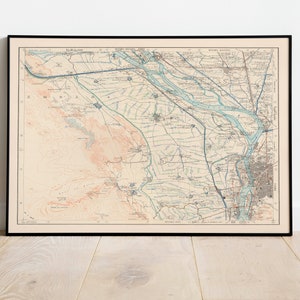 Karte von Kairo West 1914| Alte Karte Wanddeko | Vintage Karte Wandkunst| Posterdruck | Gerahmter Kunstdruck| Leinwanddruck Karte
