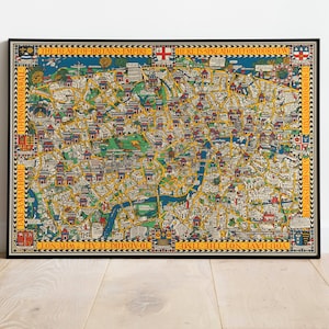 De Wonderground-kaart van Londen 1914| Canvas kunst aan de muur| Ingelijste kunstafdruk| Engeland kaarten wanddecoratie| Affiche Vintage| Wandkaartposter