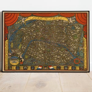 Paris Karte Druck| Kunstgeschichte| 1927 Paris Karte Wand Kunst| Gerahmte Wandkunst| Leinwandbild | Poster Kunst| Drucke Wandkunst| Stadt Karte Wandbilder