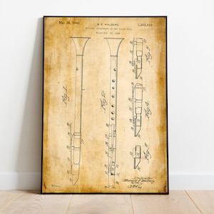 Clarinet Patent Print| Framed Art Print| Vintage Poster Wall Decor| Art Canvas| Wall Poster| Wall Art Prints| Wall Prints