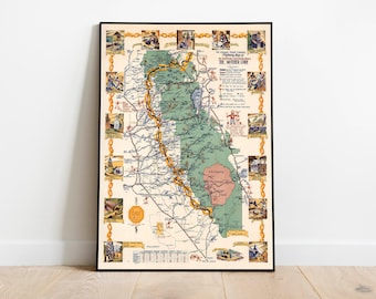 Pictorial Map of the Gold Regions of California| Golden Chain Council Highway| Map of the Northern & Southern Mines of Mother Lode