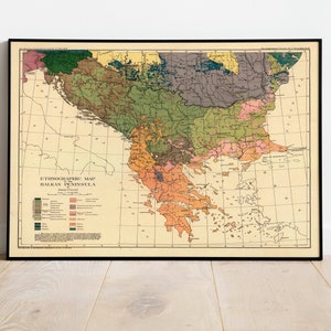 Ethnographische Karte | Balkan Karte| Weltkrieg Karte| WW1 Karten| Vintage Karten Dekor | Osteuropa Karte| Balkan Alte Karte| WWi Karte| Wandkarten
