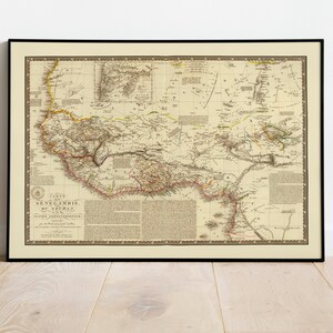 Mapa histórico de África Occidental 1827/ Decoración de pared de mapa antiguo/ Arte de pared de mapa vintage / Impresión de póster / Impresión de arte enmarcado / Mapa de impresión de lienzo