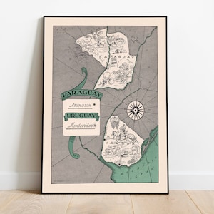 Landkarte von Paraguay und Uruguay 1941| Vintage Karte Drucke Wandkunst| Leinwanddruck Wanddeko | Pull Down Maps| Alte Karte Poster Wandkunst