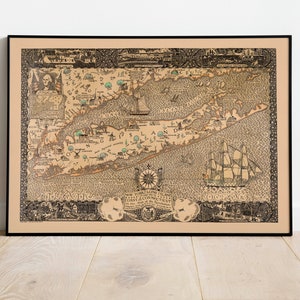 New York und Long Island und die Küste von Connecticut in den Tagen der Revolution| Vintage Karte | Wand Kunstdruck | Kunst auf Leinwand