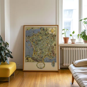 Vintage France Map Print: Gastronomic Touristic Gallery Wrap Canvas image 6