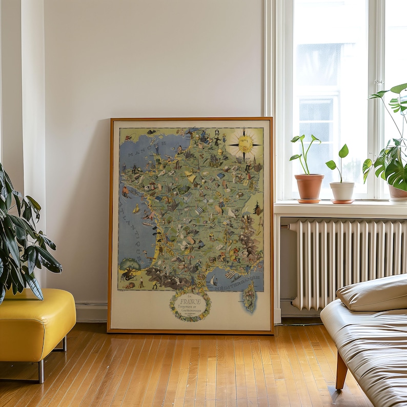 Vintage France Map Print: Gastronomic Touristic Gallery Wrap Canvas image 6
