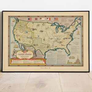 USA Karte Print | Kunstgeschichte| 1845-1866 USA Karte Wandkunst| Gerahmte Kunst| Leinwandbild | Poster Kunst| Drucke Wandkunst| Landkarte Wandbilder