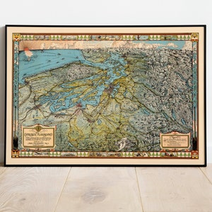 Impression de carte de Washington de 1944 | affiche de carte vintage Washington | Impressions sur toile Art mural | Impression de carte murale de Washington | Carte déroulante