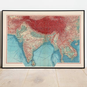 Geographische Karte von Indien und Indochina| Karte Wanddeko | Karte Wandkunst| Posterdruck | Karte Wandbild | Gerahmter Kunstdruck| Leinwanddruck Karte
