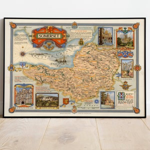 Somerset City Map Wandbild | Gerahmte Karte Wanddeko | 1946 Somerset Karte Kunstdruck | Posterdruck | Kunstdruck auf Leinwand | Karte Wandkunst Poster