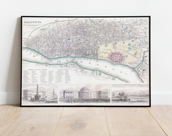 Calcutta Map Print| Fine Art Prints| 1842 Calcutta Map Wall Art| Framed Wall Art| Canvas Art| Poster Art| Prints Wall Art| City Map Art