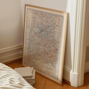Carte des routes de l'Alabama, 1920, affiche encadrée, impression d'art mural, toile, impression d'art, décoration murale