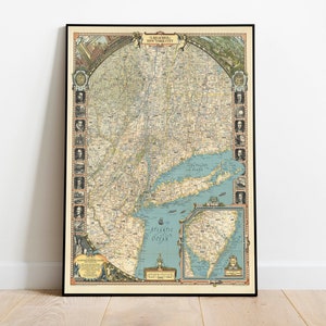 Carte de la ville de New York| New York Carte Affiche Mur Art| Art mural d’impression sur toile| Impression murale de la carte de New York| Affiche vintage| Décoration murale imprimée carte