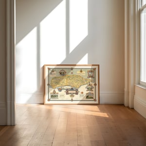 Sussex Vintage Karte Poster | England Alte Karte Wandbilder| Sussex Karte Wanddeko | Kunstdruck auf Leinwand | Poster Vintage| Pull Down Map