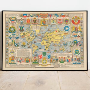 Impresión de mapa mundial / Historia del arte / 1948 Mapa de las Naciones Unidas Arte de pared / Arte de pared enmarcado / Arte de lienzo / Arte de póster / Impresiones de arte de pared / Impresiones de pared de mapa