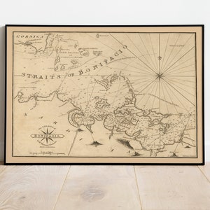 Seekarte der Straße von Bonifaceo 1814| Alte Karte Wanddeko | Vintage Karte Wandkunst| Posterdruck | Gerahmter Kunstdruck| Leinwanddruck Karte