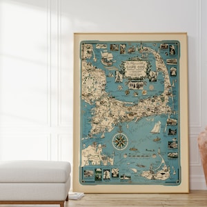 Karte Print von Cape Cod, Martha's Vinyard und Nantucket| Cape Cod Kunst Leinwand | Cape Cod Wandbilder| Pull Down Map