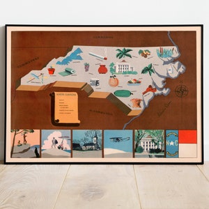 Historical Map of North Carolina| 1938 North Carolina Map Wall Print| Canvas Wall Art| Vintage Poster| Framed Art Print| Poster Print