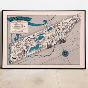 Vintage Tennessee Karte Print | Tennessee Kunst auf Leinwand | Alte Landkarte Wandbilder| Pull Down Karte| Tennessee Karte Poster für Wand-Dekor