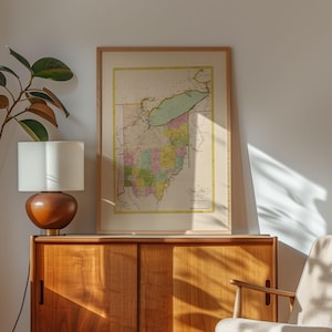 Vecchia mappa dell'Ohio del 1815, stampa incorniciata, stampa artistica su tela, decorazione da parete