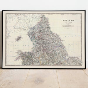 Zusammengesetzte Karte von England und Wales Nord 1861| Alte Karte Wanddeko | Vintage Karte Wandkunst| Posterdruck | Gerahmter Kunstdruck| Leinwanddruck Karte