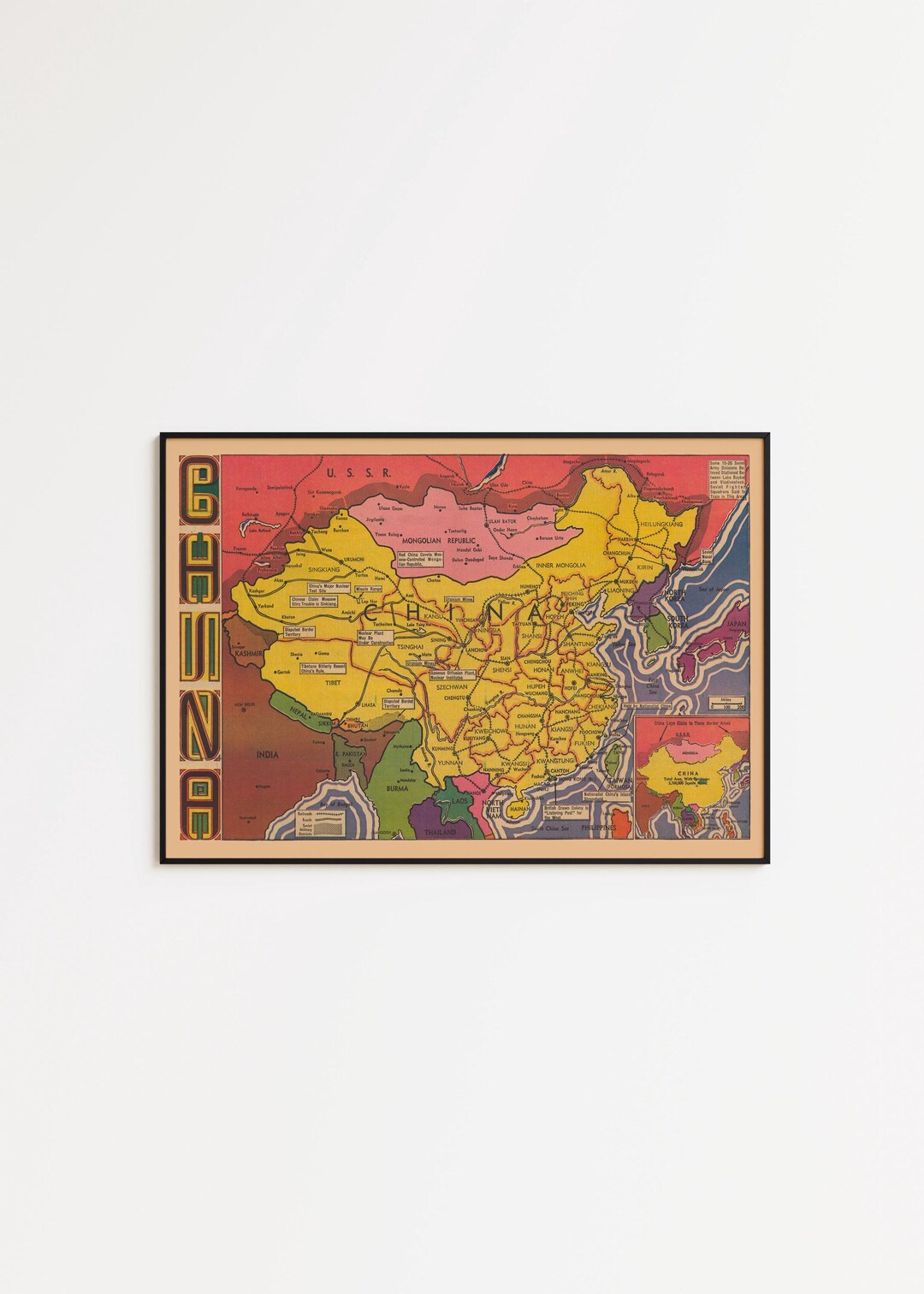 Vintage China Map Poster: Colorful Wall Art Print - Etsy