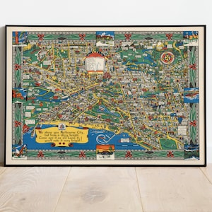 Impresión de pared del mapa de la ciudad de Melbourne/ Decoración de la pared del mapa enmarcado/ Impresión de arte del mapa de Melbourne de 1937 / Impresión de póster / Arte de la pared de la impresión de lienzo / Cartel de arte de la pared del mapa