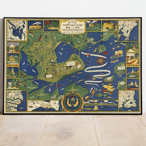 Karte von Portland, Maine| Drucke Wanddekor | Portland Wandkunst | Vintage Karte | Leinwandbild | Wandbilder gerahmt