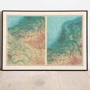 Landkarte von Belgien, Luxemburg und den Niederlanden| Karte Wanddeko | Karte Wandkunst| Posterdruck | Karte Wandbild | Gerahmter Kunstdruck| Leinwanddruck Karte