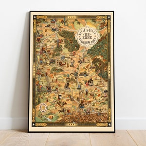 Mapa pictórico de las áreas de ocupación estadounidense en Alemania después de la Segunda Guerra Mundial/ Impresión de arte mural de Alemania de la Segunda Guerra Mundial/ Decoración de pared del cartel de Alemania de la Segunda Guerra Mundial