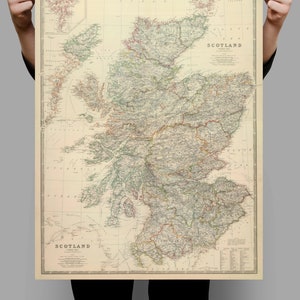 Historical Map of Scotland 1876 Old Map Scotland Wall Print Scotland Map Canvas Wall Art Pull Down Map Scotland Map Wall Poster image 3