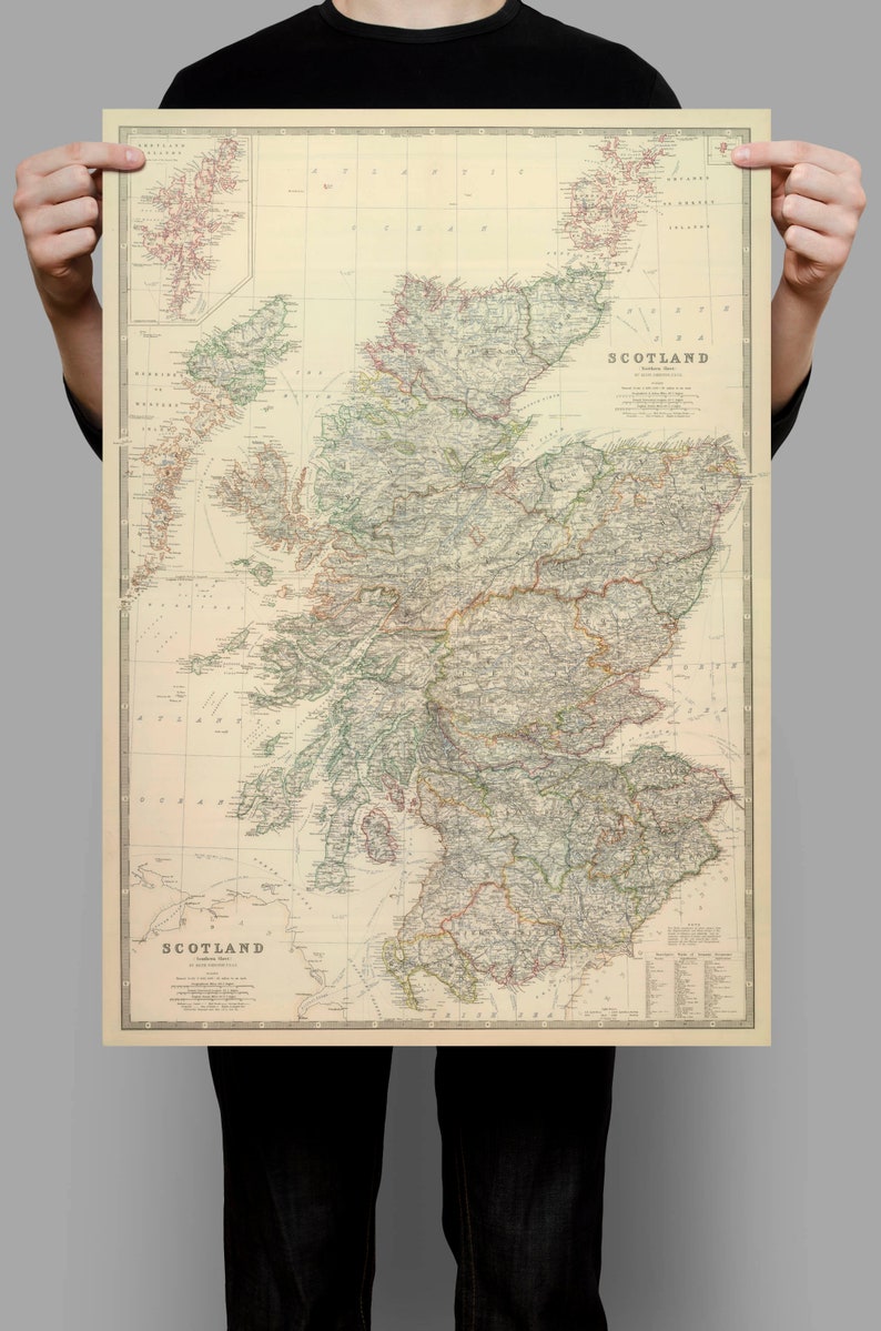 Historical Map of Scotland 1876 Old Map Scotland Wall Print Scotland Map Canvas Wall Art Pull Down Map Scotland Map Wall Poster image 3