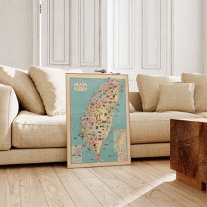 Taiwan Vintage Karte Wandbild | Taiwan Karte Leinwand Wandkunst| Alte Karte Poster für Wanddeko| Pull Down Karte| Karte Druck Wandkunst