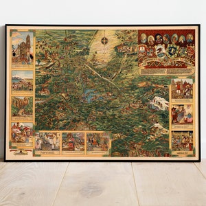 Mexico City Valley kaart afdrukken | Mexico-stad oude kaartposter| Mexico-stad canvas kunst aan de muur| Mexico-poster wanddecoratie| Trek de kaart naar beneden