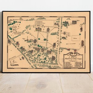 Karte von Middlebury College-Campus | Middlebury Wandkunst | Drucke auf Leinwand| Wandbilder| Vintage Karte | Poster Kunst| Graduierung Geschenke