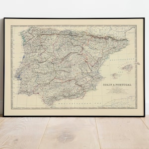 Zusammengesetzte Landkarte von Spanien und Portugal 1861| Alte Karte Wanddeko | Vintage Karte Wandkunst| Posterdruck | Gerahmter Kunstdruck| Leinwanddruck Karte